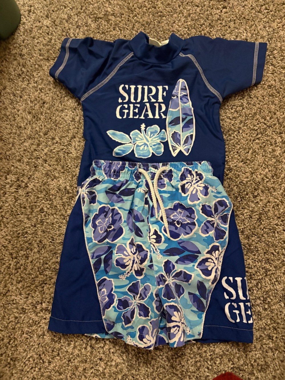 Circo Navy and Aqua Floral Surf Gear Rash Guard Set